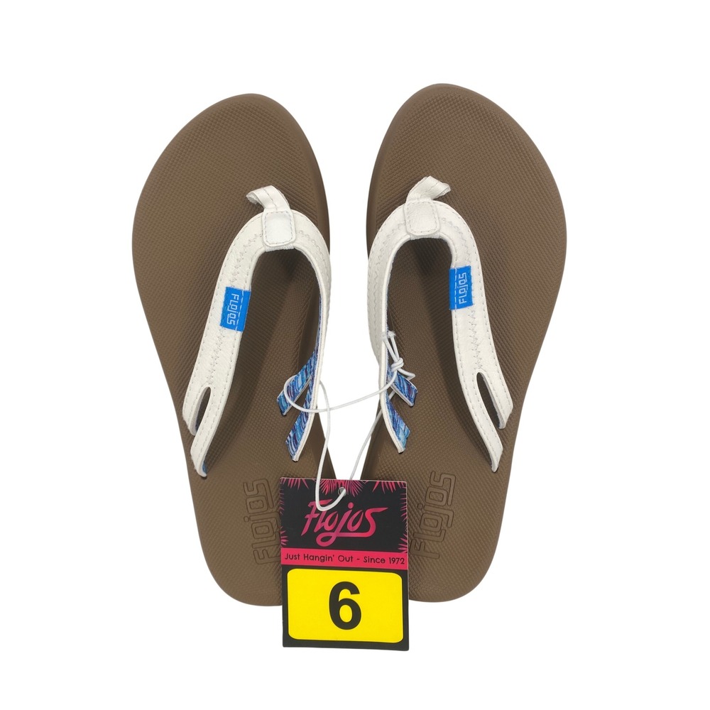 Flojos Flip Flops Women Size 6 White New Thong Sandals Brown‎ Footbed 1757919